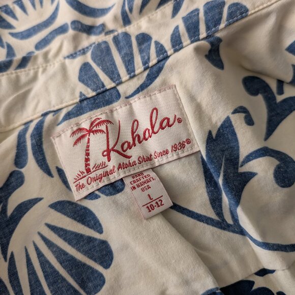Kahala Boys’ Aloha Shirt – Blue & White Floral Print – Size L (10-12) - Picture 5 of 5